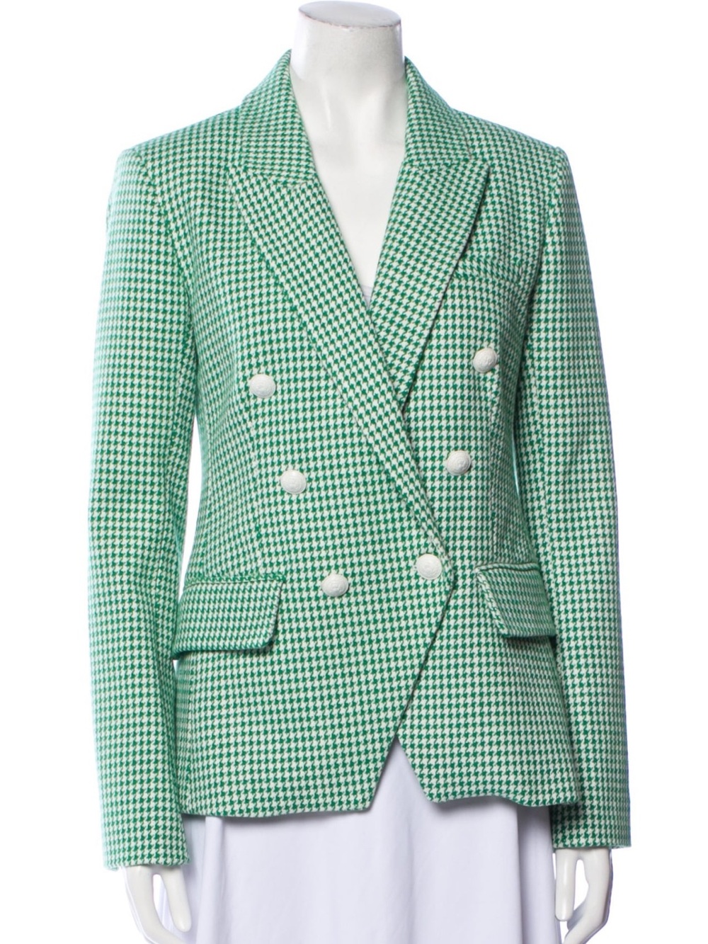 L'AGENCE Green Houndstooth Double-Breasted Blazer